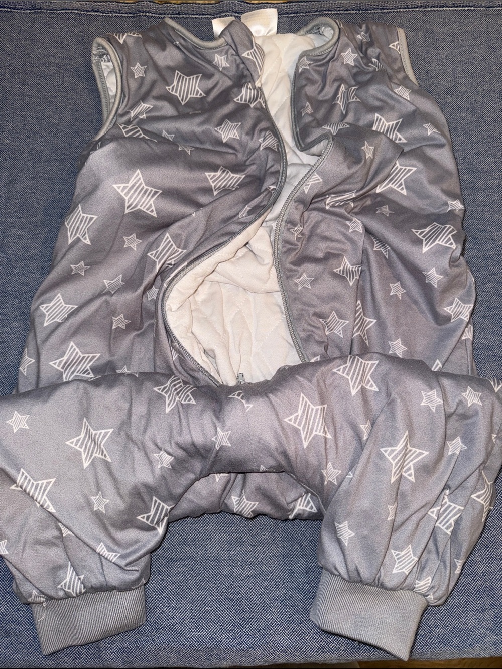 Grey Star-Print Baby Sleep Sack - Soft Cozy Wearable Blanket 1.0 TOG